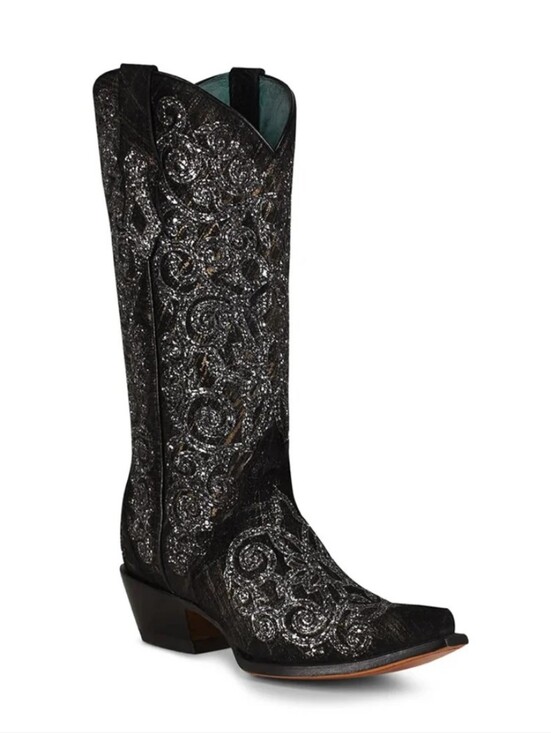 Corral Boots Shoes - Corral Black Overlay & Embroidery Ladies Western Boot Size 8.5